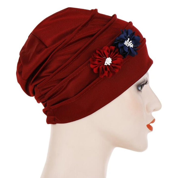 Flowers Decoration Linen Hexagon Turban Hat Wrap Cap