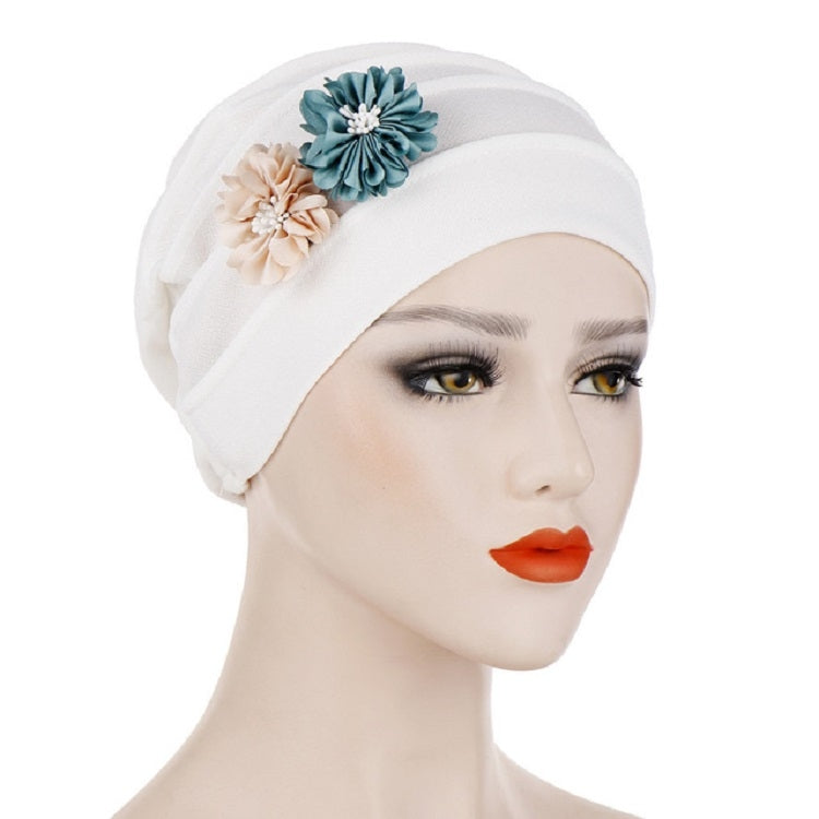 Flowers Decoration Linen Hexagon Turban Hat Wrap Cap