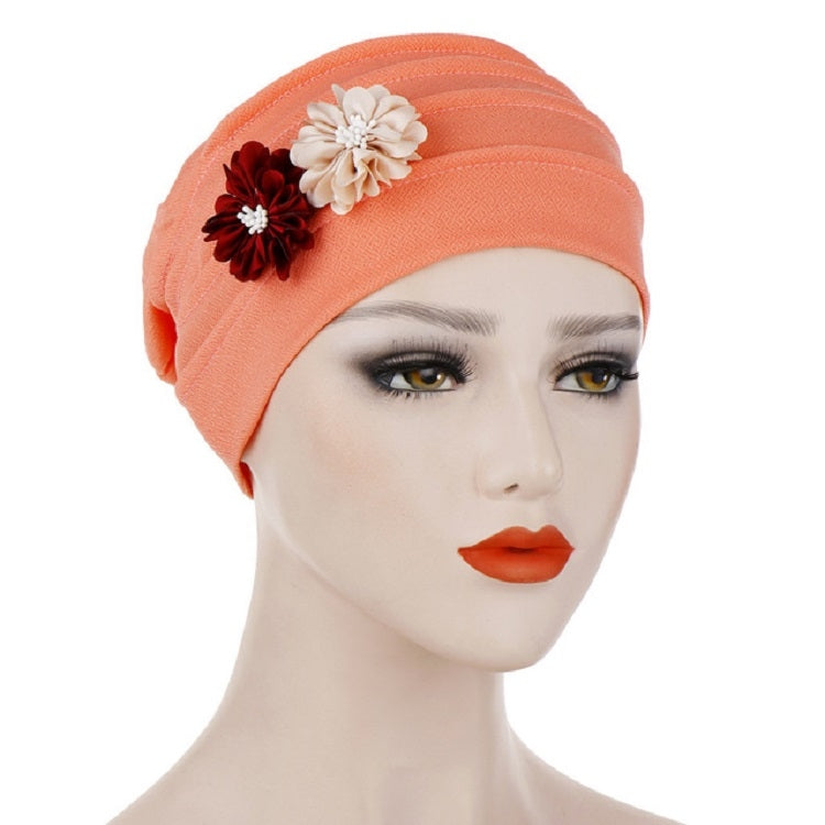 Flowers Decoration Linen Hexagon Turban Hat Wrap Cap