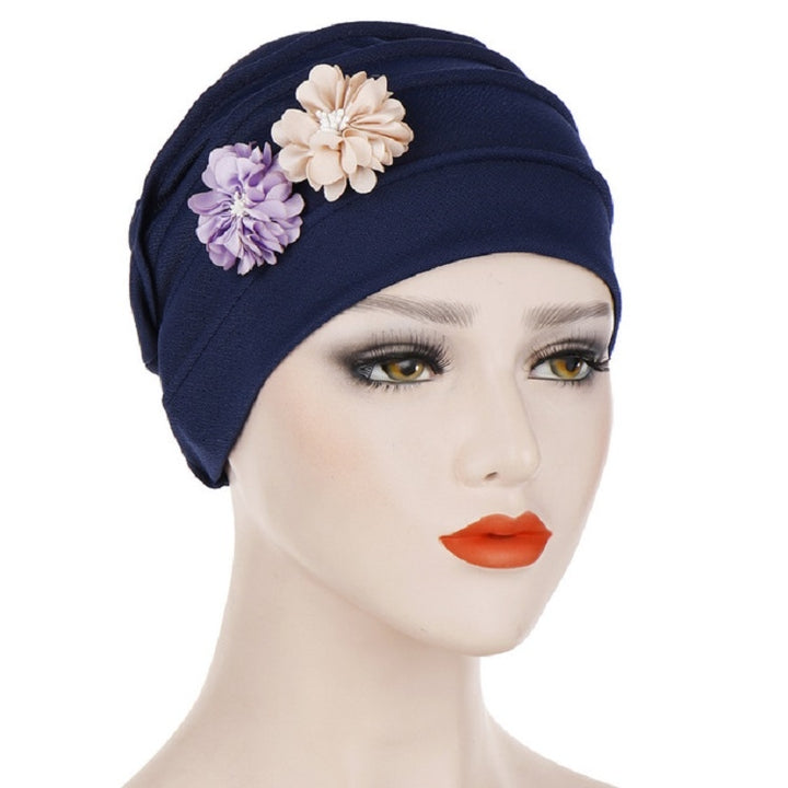 Flowers Decoration Linen Hexagon Turban Hat Wrap Cap