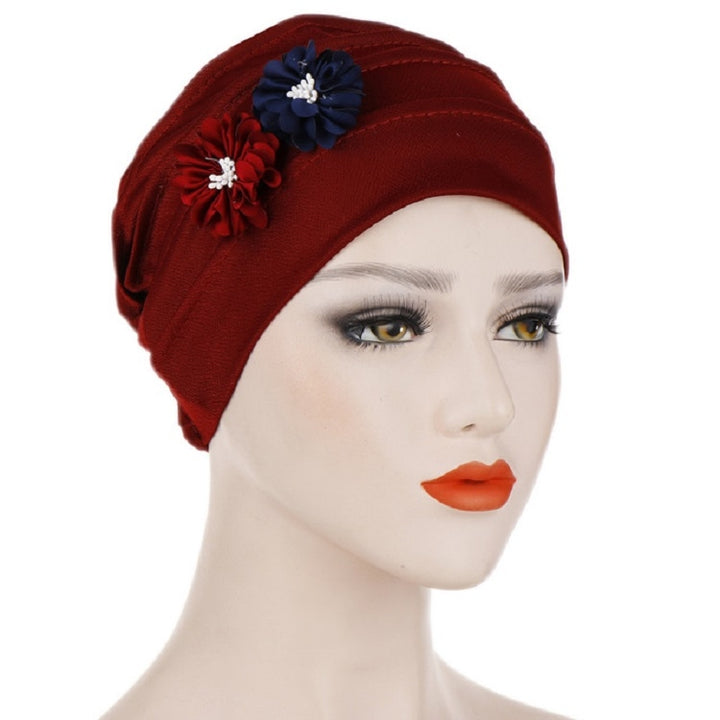 Flowers Decoration Linen Hexagon Turban Hat Wrap Cap