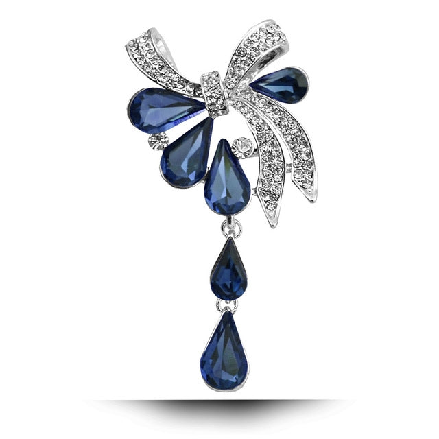 Women Drill Droplet Butterfly-knotted Brooch, Blue, Purple, White