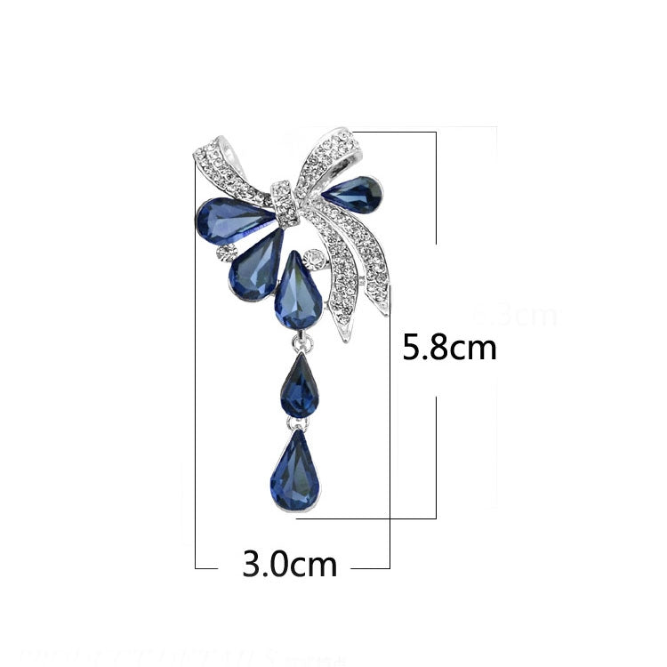 Women Drill Droplet Butterfly-knotted Brooch, Blue, Purple, White