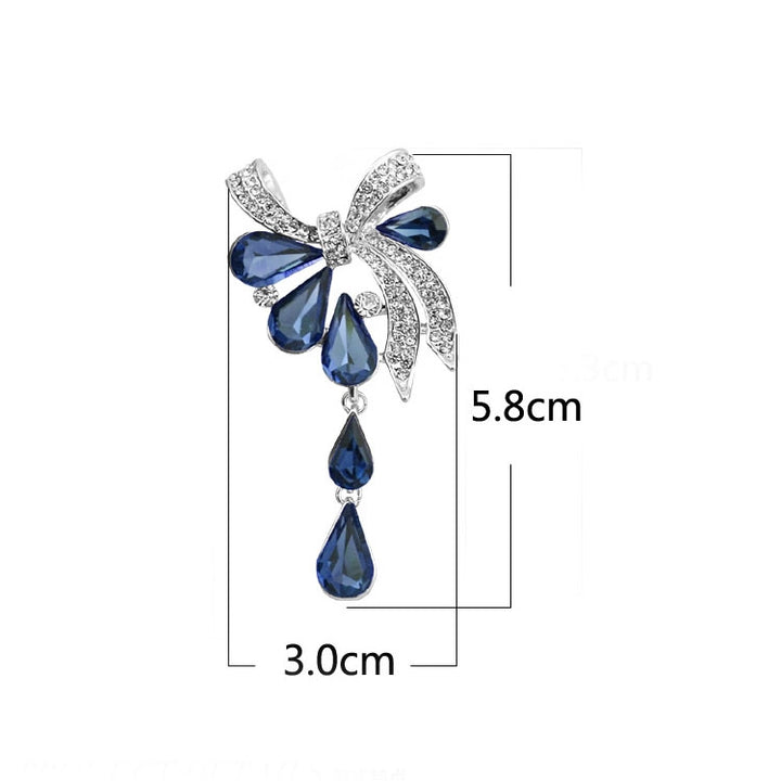 Women Drill Droplet Butterfly-knotted Brooch, Blue, Purple, White