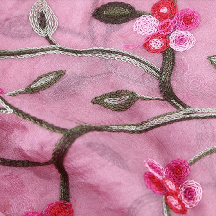 Autumn and Winter National Style Wild Peach Blossom Embroidery Pattern Long Lace Scarf Silk Scarf, 172 x 70cm