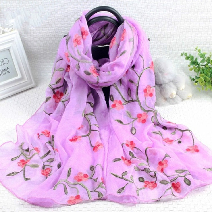 Autumn and Winter National Style Wild Peach Blossom Embroidery Pattern Long Lace Scarf Silk Scarf, 172 x 70cm