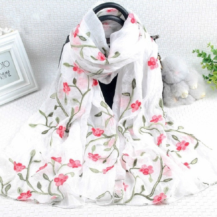 Autumn and Winter National Style Wild Peach Blossom Embroidery Pattern Long Lace Scarf Silk Scarf, 172 x 70cm