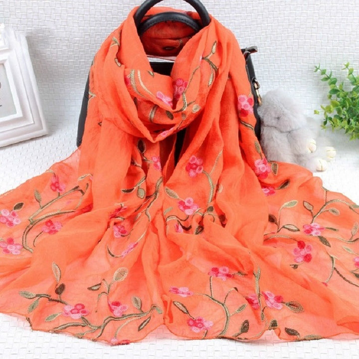 Autumn and Winter National Style Wild Peach Blossom Embroidery Pattern Long Lace Scarf Silk Scarf, 172 x 70cm