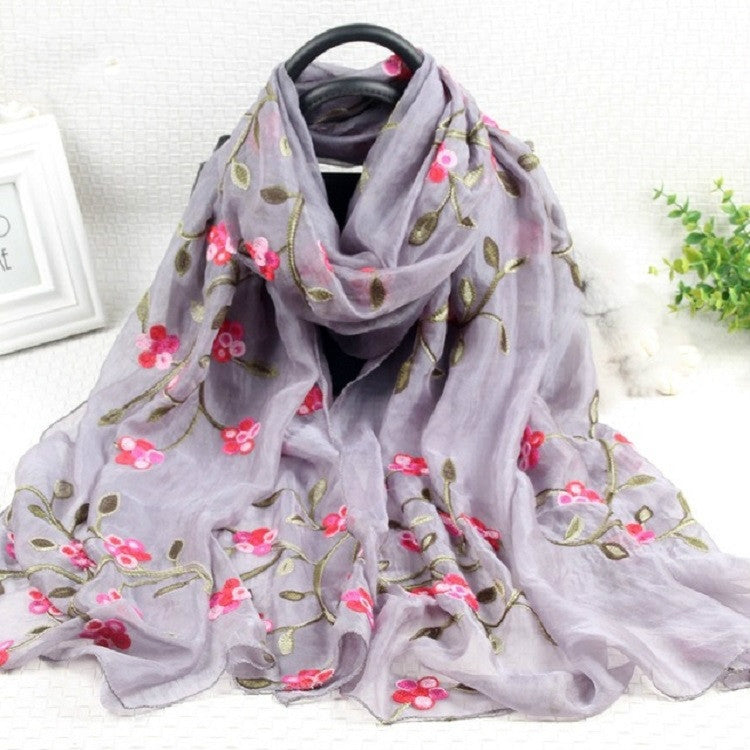 Autumn and Winter National Style Wild Peach Blossom Embroidery Pattern Long Lace Scarf Silk Scarf, 172 x 70cm