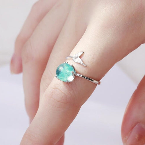 Women Fashion Blue Crystal Mermaid Shape Open Rings