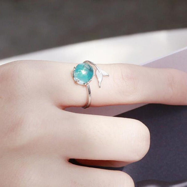 Women Fashion Blue Crystal Mermaid Shape Open Rings