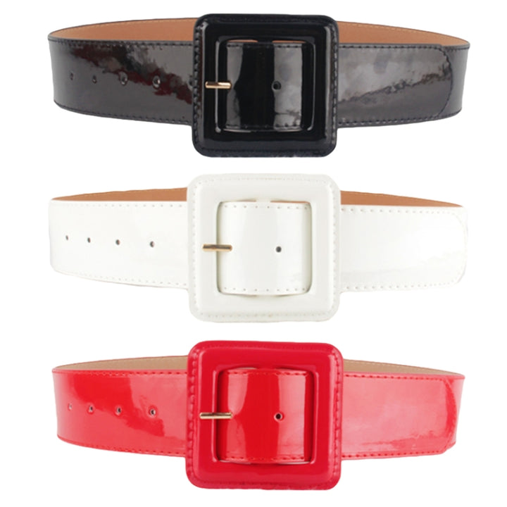 Square Buckle PU Leather Glossy Wide Belt for Women, Size: 1030 x 48cm