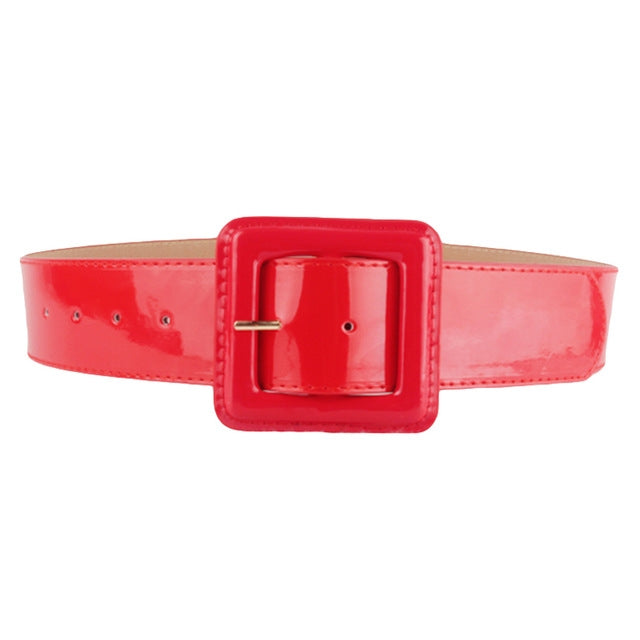 Square Buckle PU Leather Glossy Wide Belt for Women, Size: 1030 x 48cm