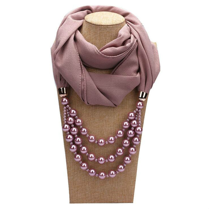 National Style Scarf with Imitation Pearl Necklace