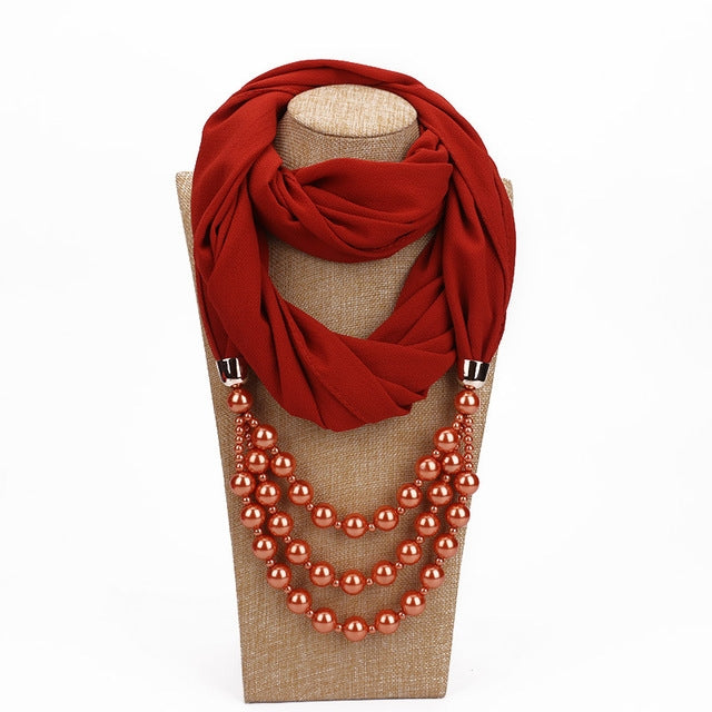 National Style Scarf with Imitation Pearl Necklace