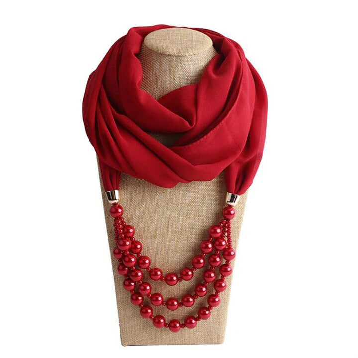 National Style Scarf with Imitation Pearl Necklace