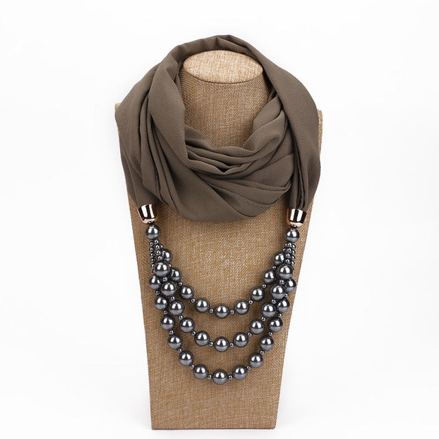 National Style Scarf with Imitation Pearl Necklace