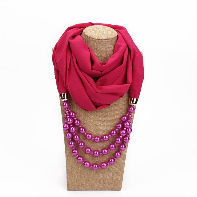 National Style Scarf with Imitation Pearl Necklace