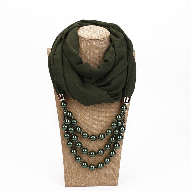 National Style Scarf with Imitation Pearl Necklace