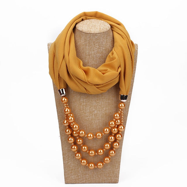 National Style Scarf with Imitation Pearl Necklace