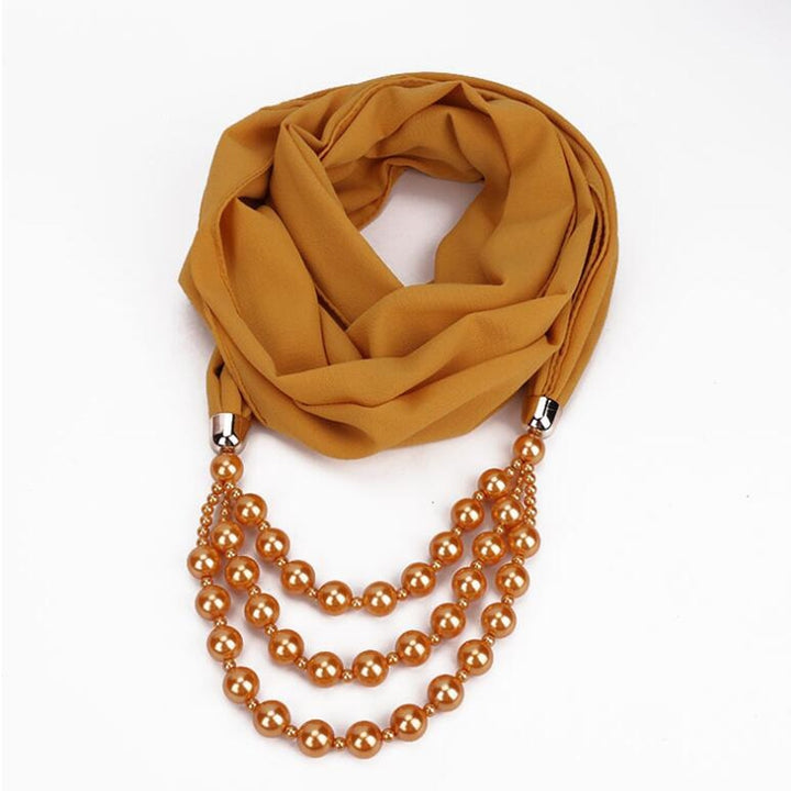 National Style Scarf with Imitation Pearl Necklace