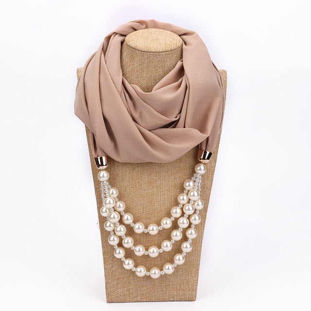 National Style Scarf with Imitation Pearl Necklace