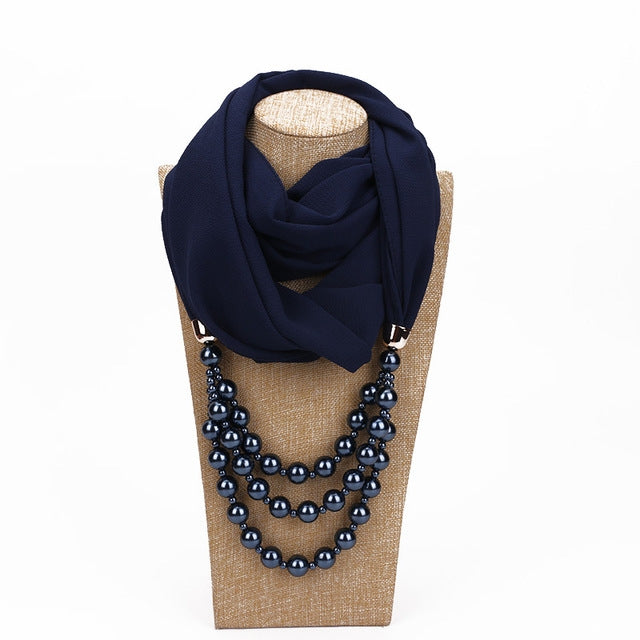 National Style Scarf with Imitation Pearl Necklace