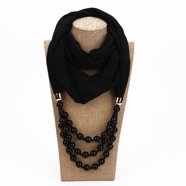 National Style Scarf with Imitation Pearl Necklace