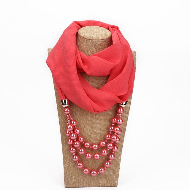 National Style Scarf with Imitation Pearl Necklace