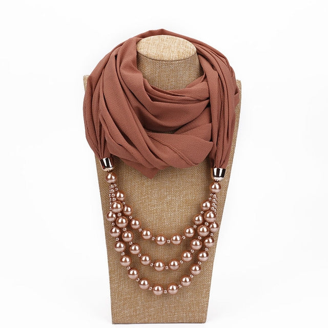 National Style Scarf with Imitation Pearl Necklace