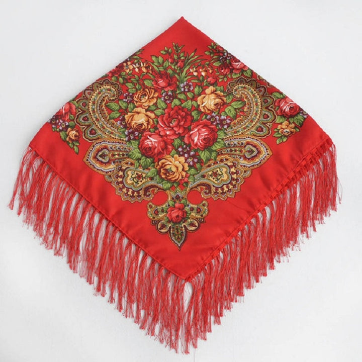 Ethnic Style Retro Tassel Square Scarf Flower Pattern Headscarf Scarf, 90 x 90cm Red, 90 x 90cm Yellow, 90 x 90cm Purple, 90 x 90cm Khaki, 90 x 90cm Black, 90 x 90cm Pink, 90 x 90cm Peacock Blue, 90 x 90cm Middle Blue, 90 x 90cm Sapphire, 90 x 90cm Navy