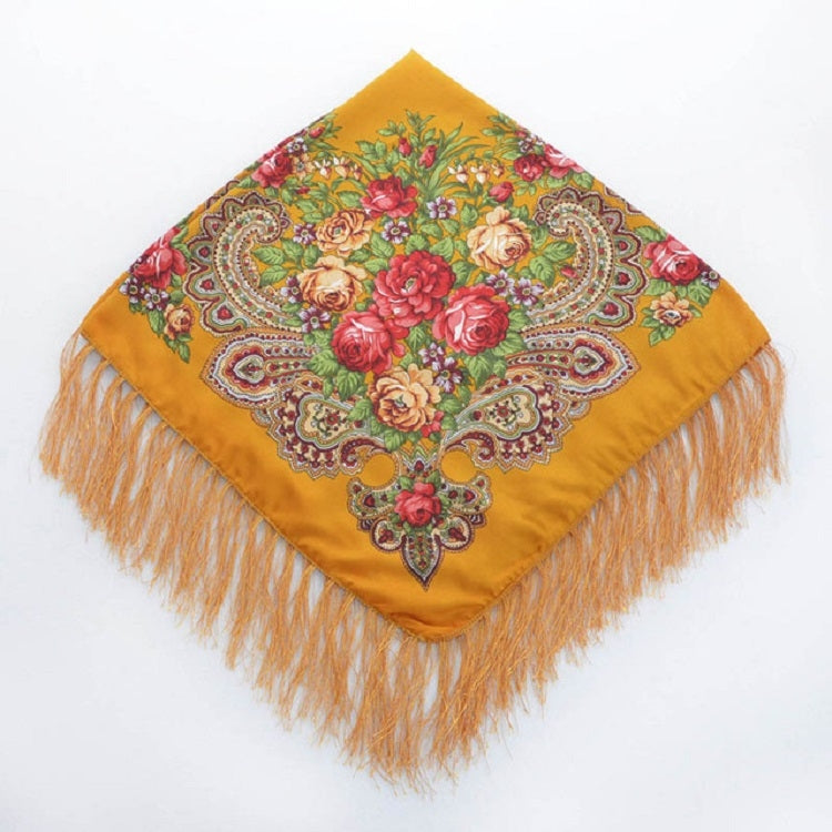 Ethnic Style Retro Tassel Square Scarf Flower Pattern Headscarf Scarf, 90 x 90cm Red, 90 x 90cm Yellow, 90 x 90cm Purple, 90 x 90cm Khaki, 90 x 90cm Black, 90 x 90cm Pink, 90 x 90cm Peacock Blue, 90 x 90cm Middle Blue, 90 x 90cm Sapphire, 90 x 90cm Navy