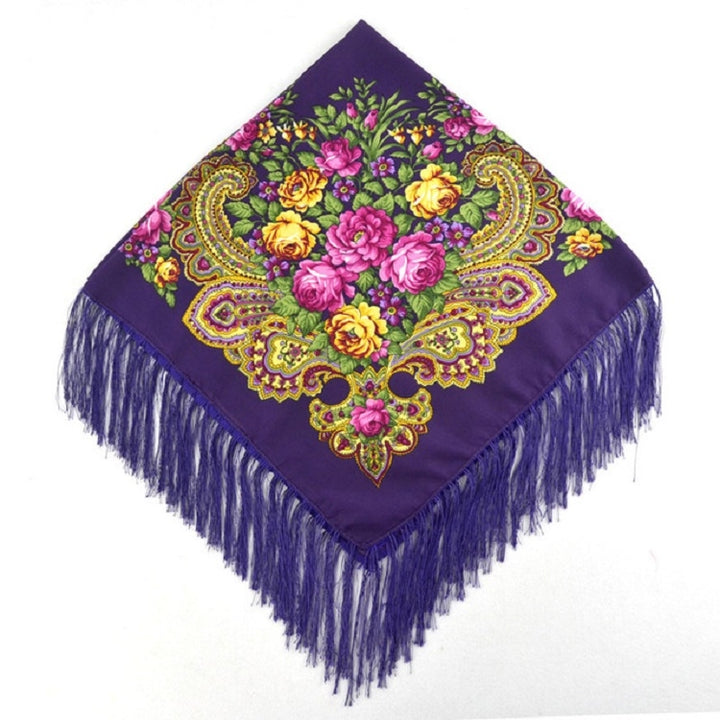 Ethnic Style Retro Tassel Square Scarf Flower Pattern Headscarf Scarf, 90 x 90cm Red, 90 x 90cm Yellow, 90 x 90cm Purple, 90 x 90cm Khaki, 90 x 90cm Black, 90 x 90cm Pink, 90 x 90cm Peacock Blue, 90 x 90cm Middle Blue, 90 x 90cm Sapphire, 90 x 90cm Navy