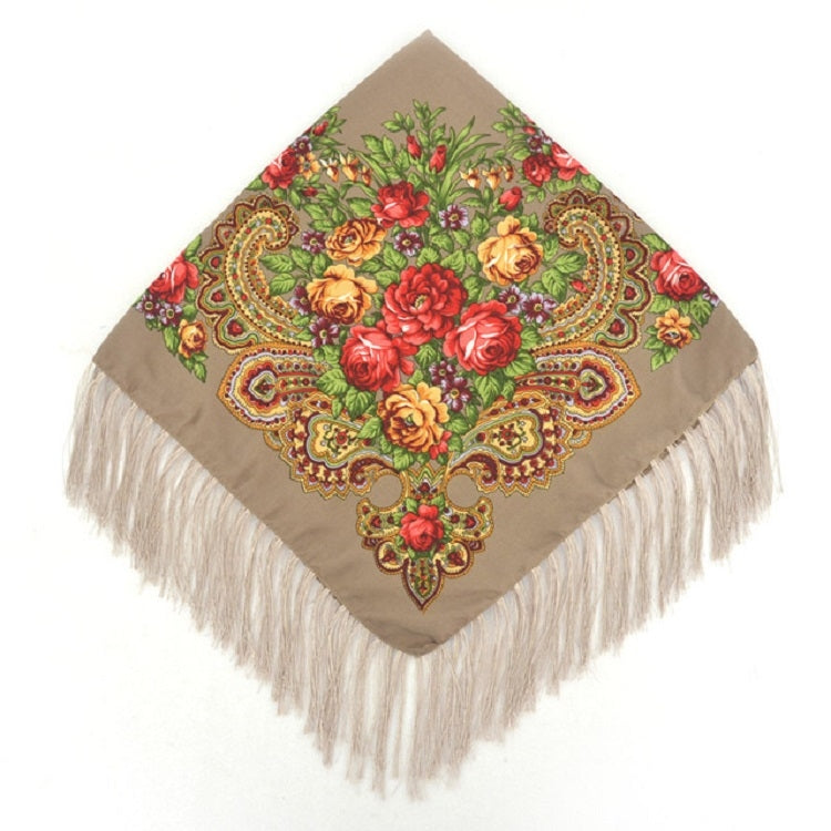 Ethnic Style Retro Tassel Square Scarf Flower Pattern Headscarf Scarf, 90 x 90cm Red, 90 x 90cm Yellow, 90 x 90cm Purple, 90 x 90cm Khaki, 90 x 90cm Black, 90 x 90cm Pink, 90 x 90cm Peacock Blue, 90 x 90cm Middle Blue, 90 x 90cm Sapphire, 90 x 90cm Navy