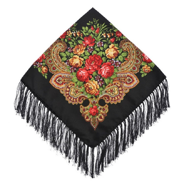 Ethnic Style Retro Tassel Square Scarf Flower Pattern Headscarf Scarf, 90 x 90cm Red, 90 x 90cm Yellow, 90 x 90cm Purple, 90 x 90cm Khaki, 90 x 90cm Black, 90 x 90cm Pink, 90 x 90cm Peacock Blue, 90 x 90cm Middle Blue, 90 x 90cm Sapphire, 90 x 90cm Navy