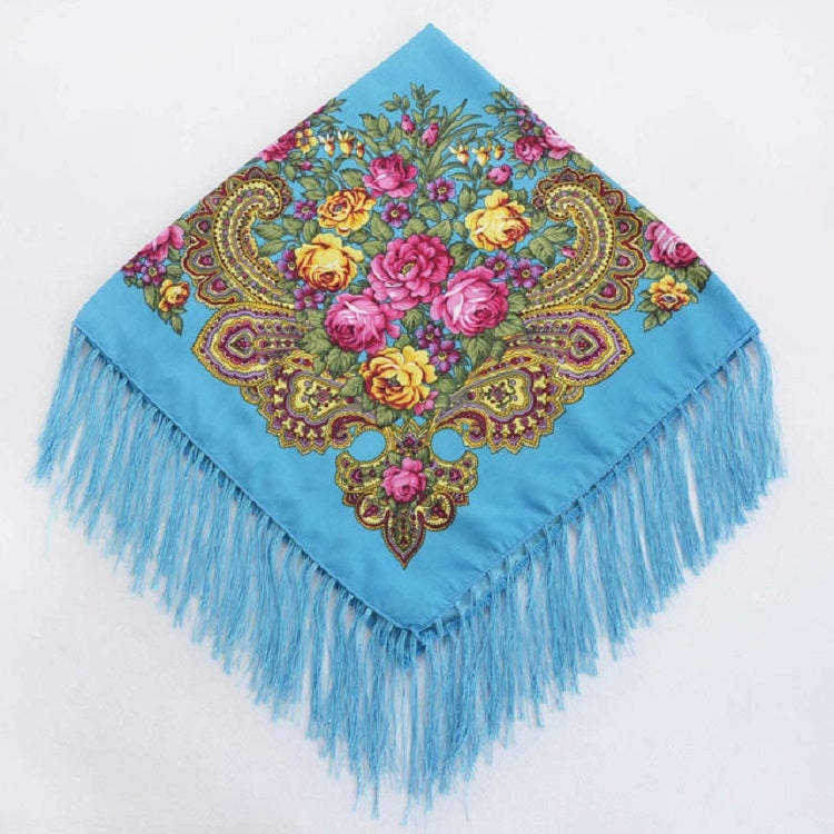 Ethnic Style Retro Tassel Square Scarf Flower Pattern Headscarf Scarf, 90 x 90cm Red, 90 x 90cm Yellow, 90 x 90cm Purple, 90 x 90cm Khaki, 90 x 90cm Black, 90 x 90cm Pink, 90 x 90cm Peacock Blue, 90 x 90cm Middle Blue, 90 x 90cm Sapphire, 90 x 90cm Navy