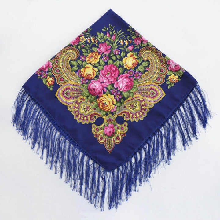 Ethnic Style Retro Tassel Square Scarf Flower Pattern Headscarf Scarf, 90 x 90cm Red, 90 x 90cm Yellow, 90 x 90cm Purple, 90 x 90cm Khaki, 90 x 90cm Black, 90 x 90cm Pink, 90 x 90cm Peacock Blue, 90 x 90cm Middle Blue, 90 x 90cm Sapphire, 90 x 90cm Navy