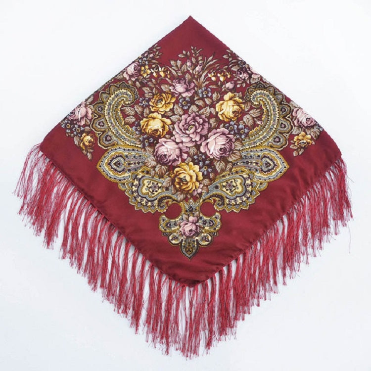 Ethnic Style Retro Tassel Square Scarf Flower Pattern Headscarf Scarf, 90 x 90cm Red, 90 x 90cm Yellow, 90 x 90cm Purple, 90 x 90cm Khaki, 90 x 90cm Black, 90 x 90cm Pink, 90 x 90cm Peacock Blue, 90 x 90cm Middle Blue, 90 x 90cm Sapphire, 90 x 90cm Navy