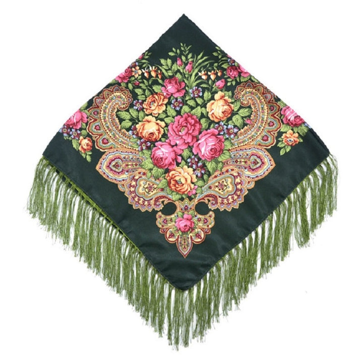 Ethnic Style Retro Tassel Square Scarf Flower Pattern Headscarf Scarf, 90 x 90cm Red, 90 x 90cm Yellow, 90 x 90cm Purple, 90 x 90cm Khaki, 90 x 90cm Black, 90 x 90cm Pink, 90 x 90cm Peacock Blue, 90 x 90cm Middle Blue, 90 x 90cm Sapphire, 90 x 90cm Navy