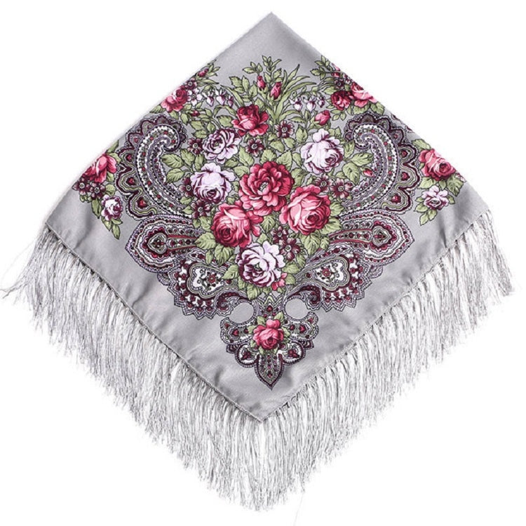 Ethnic Style Retro Tassel Square Scarf Flower Pattern Headscarf Scarf, 90 x 90cm Red, 90 x 90cm Yellow, 90 x 90cm Purple, 90 x 90cm Khaki, 90 x 90cm Black, 90 x 90cm Pink, 90 x 90cm Peacock Blue, 90 x 90cm Middle Blue, 90 x 90cm Sapphire, 90 x 90cm Navy