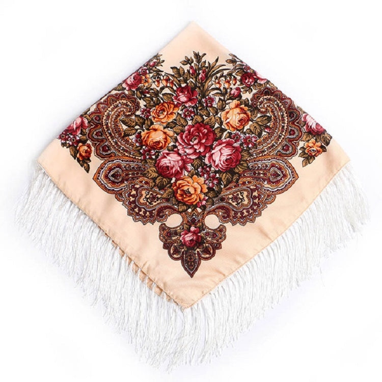 Ethnic Style Retro Tassel Square Scarf Flower Pattern Headscarf Scarf, 90 x 90cm Red, 90 x 90cm Yellow, 90 x 90cm Purple, 90 x 90cm Khaki, 90 x 90cm Black, 90 x 90cm Pink, 90 x 90cm Peacock Blue, 90 x 90cm Middle Blue, 90 x 90cm Sapphire, 90 x 90cm Navy