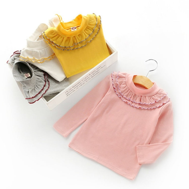 Spring Girls Solid Color Lace Round Neck Bottoming Shirt Children Clothing, 90cm, 100cm, 110cm, 120cm, 130cm