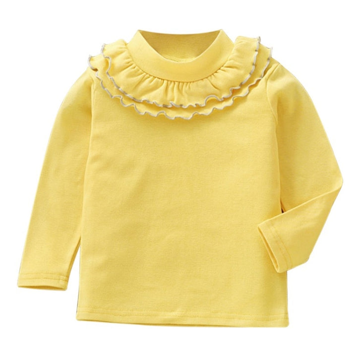 Spring Girls Solid Color Lace Round Neck Bottoming Shirt Children Clothing, 90cm, 100cm, 110cm, 120cm, 130cm