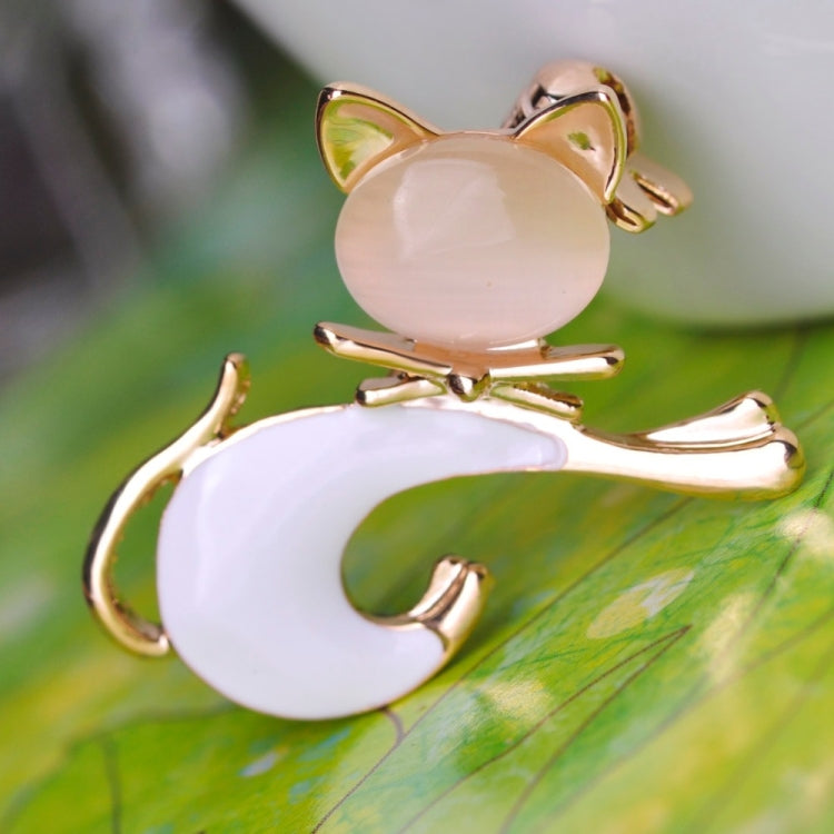 Cute Cat Brooch Cat Eye Stone Brooch, White, Black