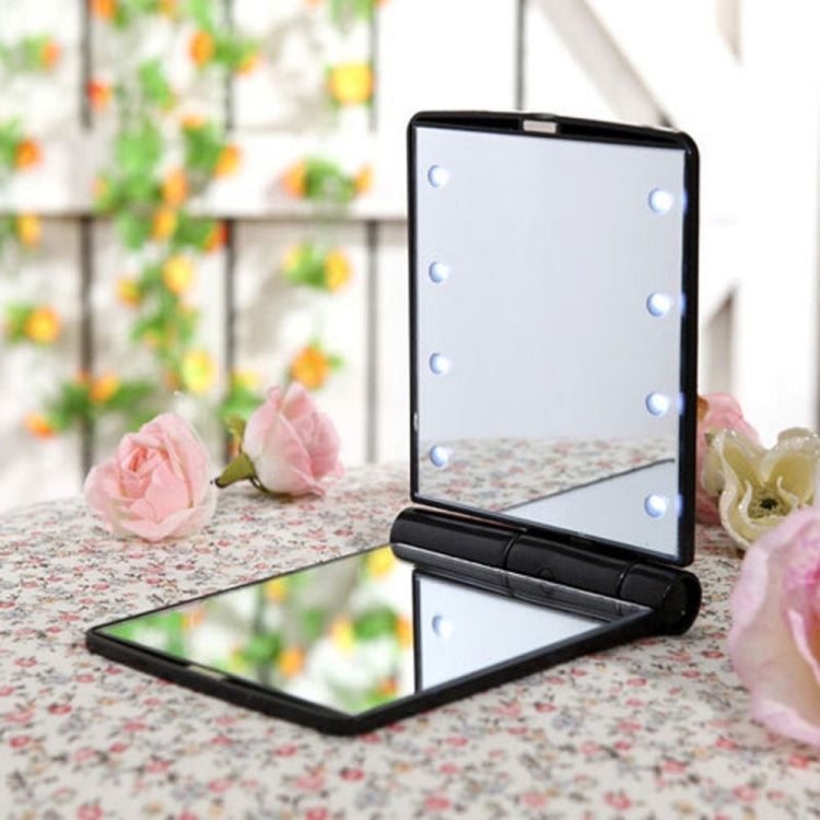 Lady Cosmetic Vanity Mirror Folding Portable Pocket  Built-in LED Lighting Bulbs