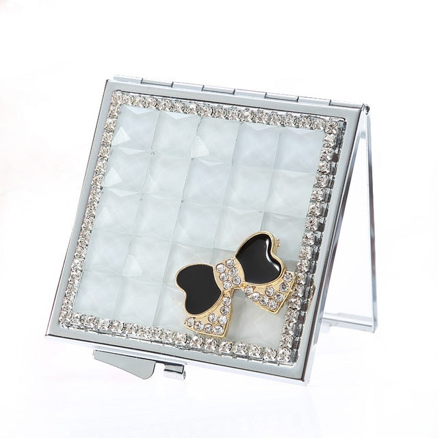 Hand-made Diamond Mini Folding Cosmetic Mirror Portable Mirror Double-side Gem Bow