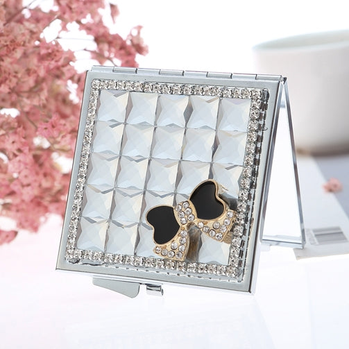 Hand-made Diamond Mini Folding Cosmetic Mirror Portable Mirror Double-side Gem Bow