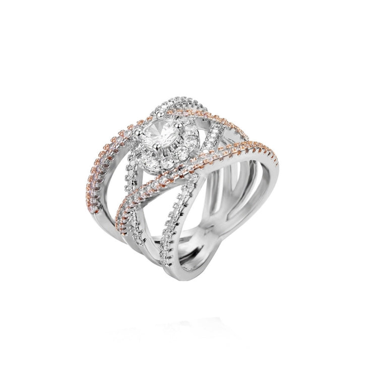 Rose Gold-plated Color Separation Ring Creative Cross Zircon Engagement Ring, 6, 7, 8, 9, 10