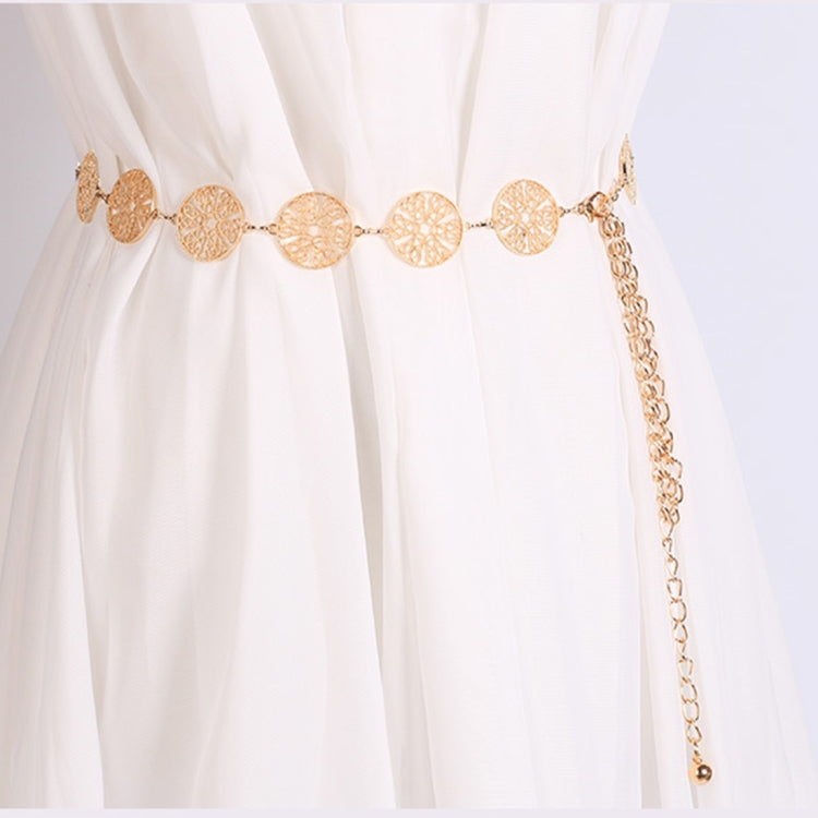 Women Metal Waist Chain Openwork Circle Decoration Waist-chain Lady Dress Belt, Length: 110cm