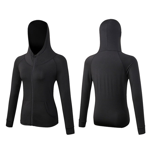 Autumn And Winter Zipper Long-sleeved Hooded Sports Jacket For Ladies, S, M, L, XL, XXL